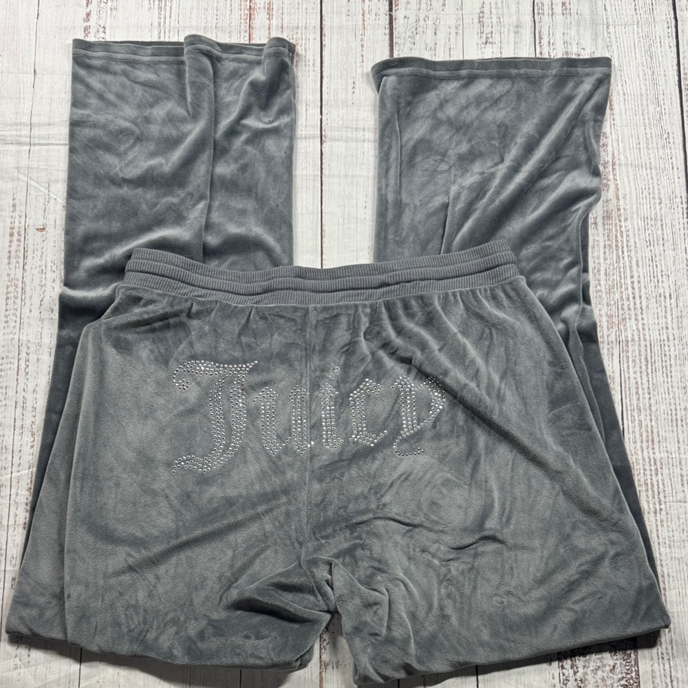 JUICY COUTURE VELOUR SLEEPWEAR PAJAMA BOTTOMS DRAWSTRING GRAY SIZE L EMBELLISHED